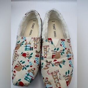 TOMS Women’s Alpargata White Christmas Sloth Knit Ortholite Flats Shoes Size 5.5